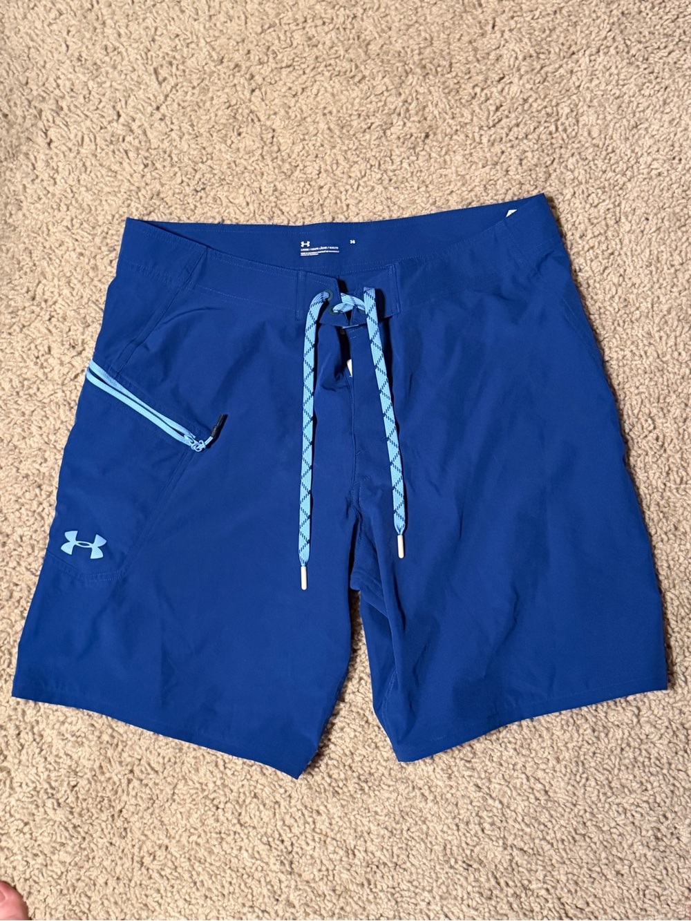Under Armour Men's Royal Blue Swim Board Shorts with Light Blue Accents
